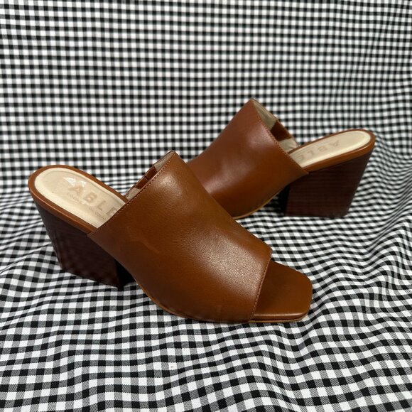 ABLE Rojas Sandal Warm Brown Leather Open Square Toe Block Heel Women's 6 - Picture 1 of 6